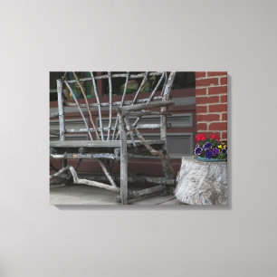 Rustic Tree Branch Limb Bench & Flowers Canvas Print