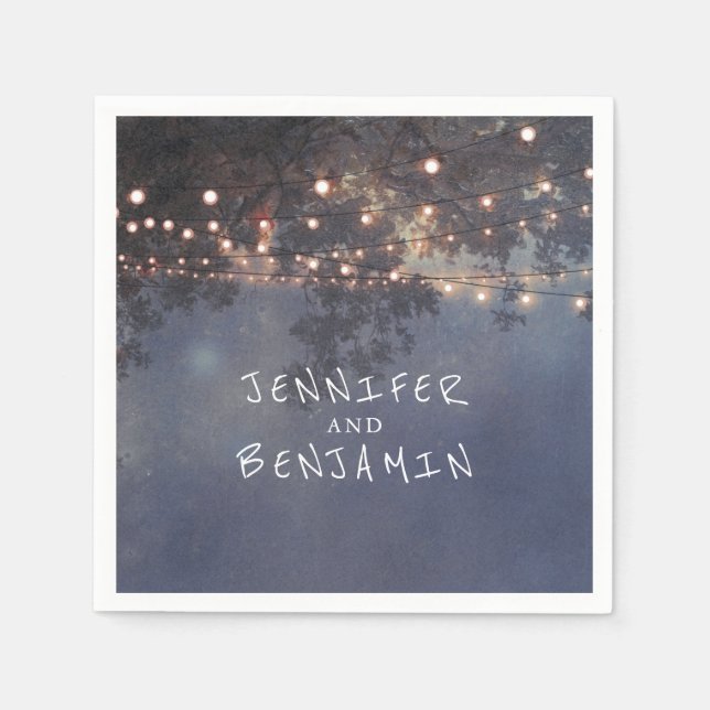 Rustic Tree Branches and Lights Wedding Napkin (Front)