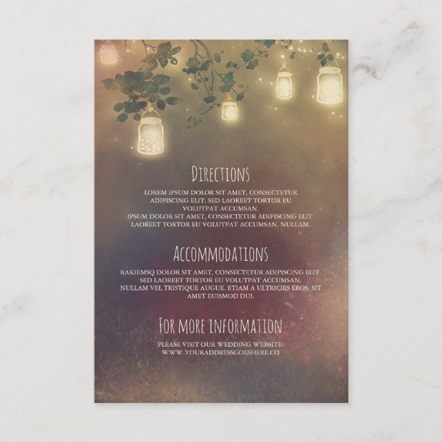 Rustic Tree Branches and Mason Jars Wedding Detail Enclosure Card (Front)