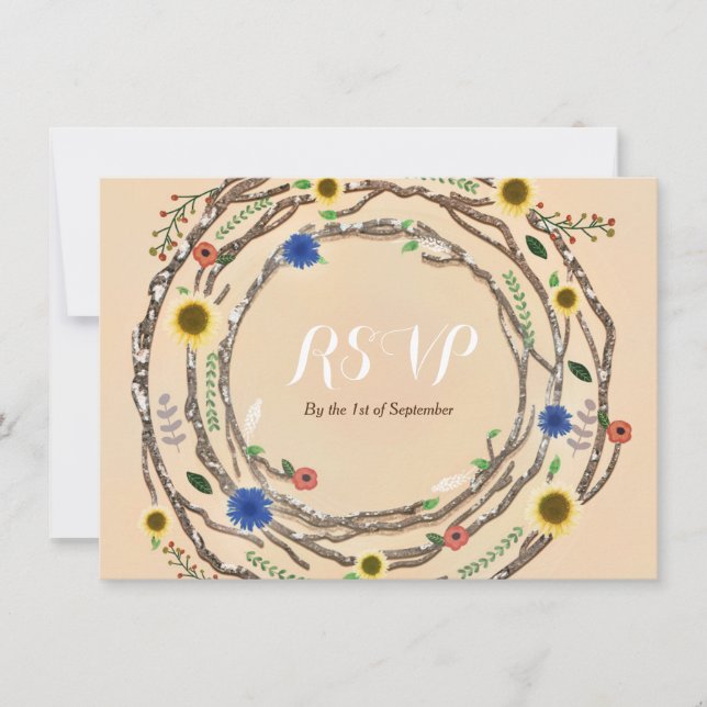 Rustic Tree Branches Floral Vintage RSVP Card (Front)