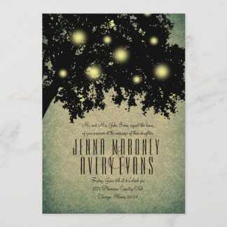 Rustic Tree Branches Glowing Lights Wedding Invitation