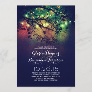 Rustic tree branches & lights rehearsal dinner invitation