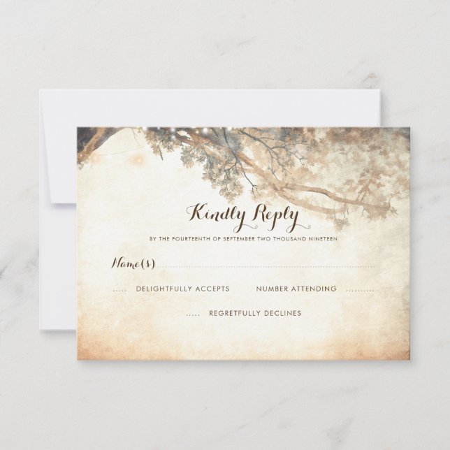 Rustic Tree Branches Outdoor Wedding RSVP Card (Front)