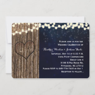 Rustic Tree Carved Heart Night Wedding  Invitation