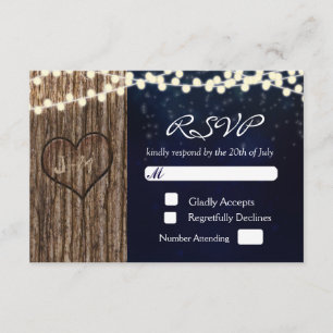 Rustic Tree Carved Heart Night Wedding RSVP Card