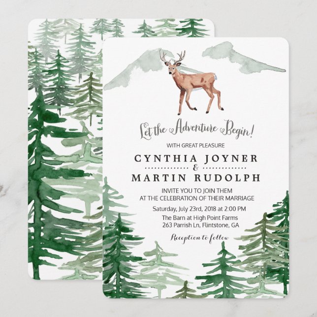 Rustic Tree Deer Wedding Invitation (Front/Back)