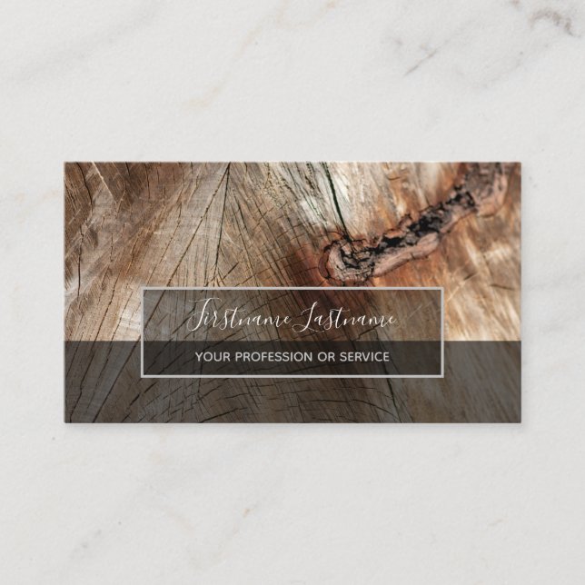 Rustic tree disc surface grey rectangle stripes bu business card (Front)