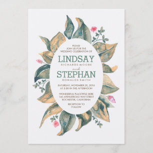 Rustic Tree Gold Leaves Forest Garden Fall Wedding Invitation
