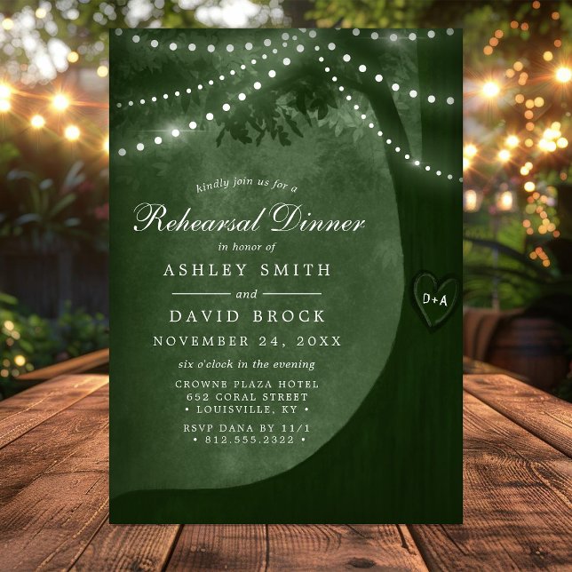 Rustic Tree Green String Lights Rehearsal Invitation (Creator Uploaded)