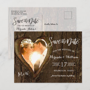 Rustic Tree Heart Photo Save the Date Wedding Post Postcard