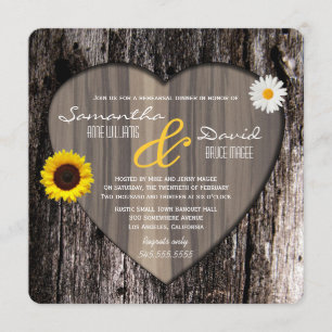 Rustic Tree Heart Sunflower Daisy Rehearsal Dinner Invitation