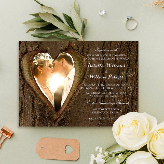 Rustic Tree Heart Wedding Photo Invitation (Creator Uploaded)