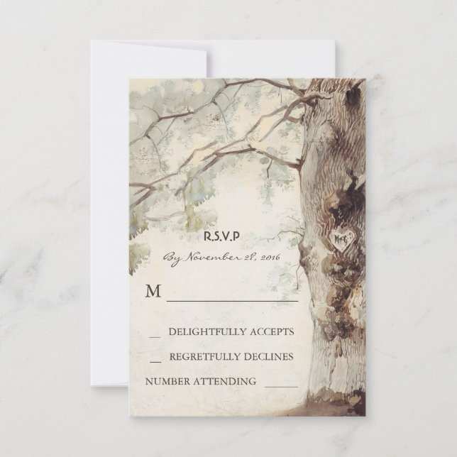 Rustic Tree Heart Wedding RSVP Cards (Front)
