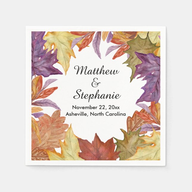 Rustic Tree Leaves Autumn Wedding Bridal Shower Napkin (Front)