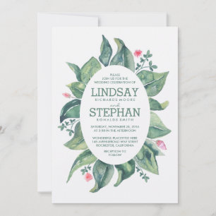 Rustic Tree Leaves Laurel Watercolor Wedding Invitation