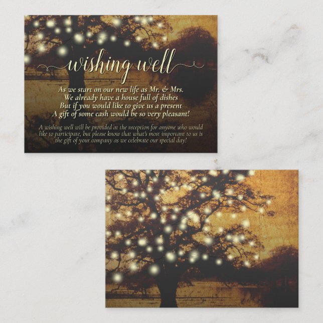 Rustic Tree & Lights Wedding Wishing Well Enclosure Card (Front/Back)
