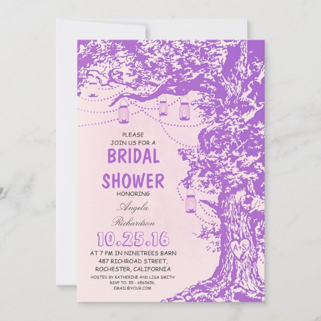 Rustic tree & mason jars bridal shower invitations (Front)