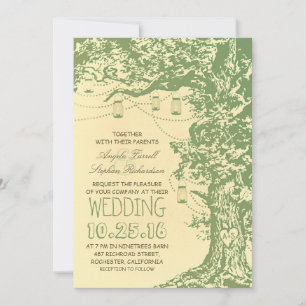 Rustic tree & mason jars wedding invitations