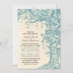 Rustic tree & mason jars wedding invitations