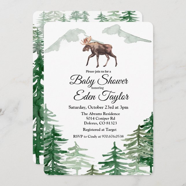 Rustic Tree Moose Baby Shower Invitation (Front/Back)