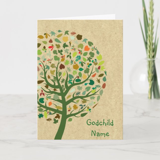 Rustic Tree of Life Teen Goddaughter Personalised Holiday Card (Front)