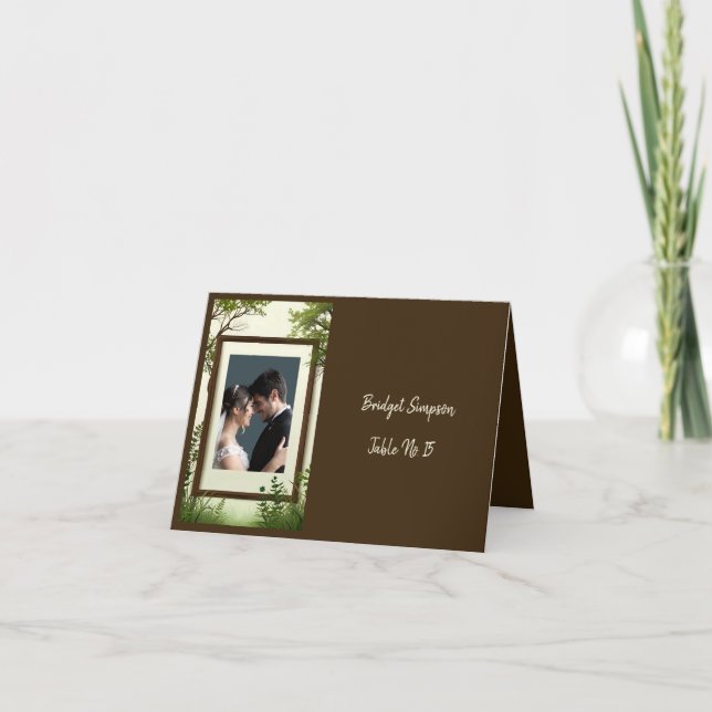 rustic tree photo frame single seating card (Front)