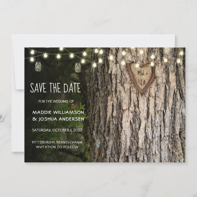 Rustic  Tree  Photo Save The Date | STRING LIGHTS  (Front)
