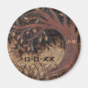Rustic Tree Pyrography Save the Date Wedding Magnet