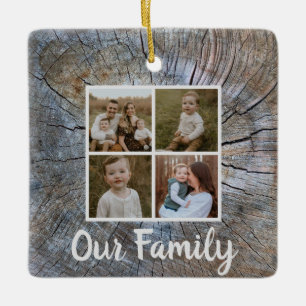 Rustic tree-ring distressed wood grain rustic tree ceramic ornament