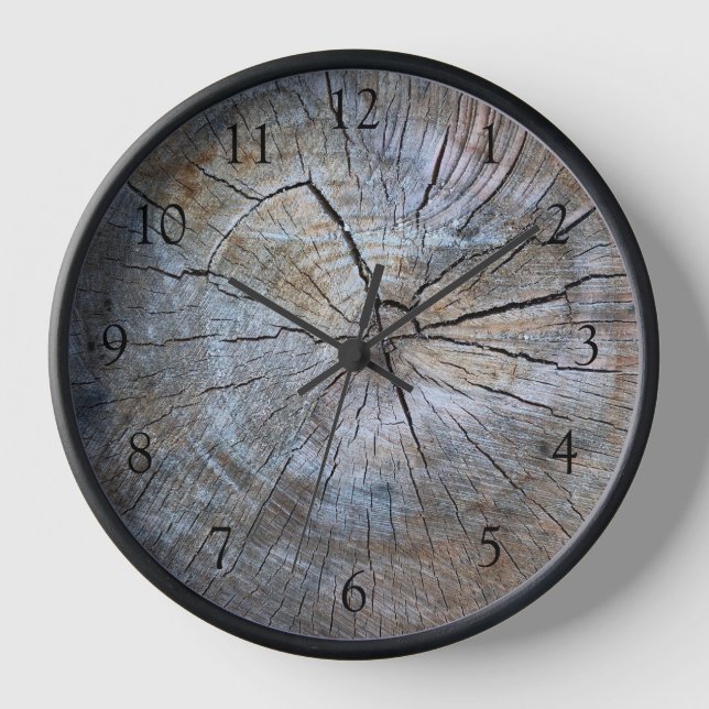 Rustic tree-ring distressed wood grain rustic tree clock (Front)