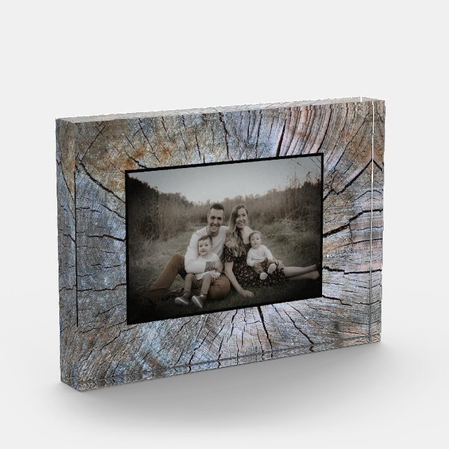 Rustic tree-ring distressed wood grain rustic tree photo block (Left)