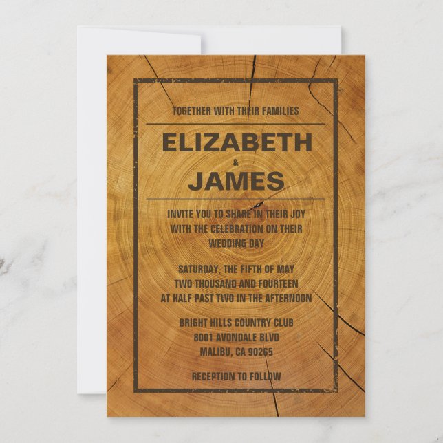 Rustic Tree Ring Wedding Invitations (Front)