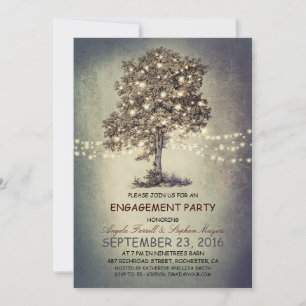 Rustic tree & string lights engagement party invitation