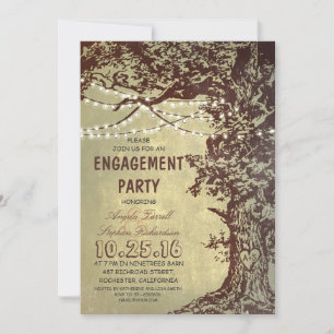 Rustic tree & string lights engagement party invitation