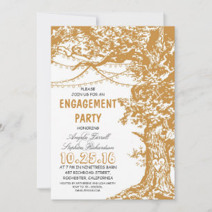 Rustic tree & string lights engagement party invitation