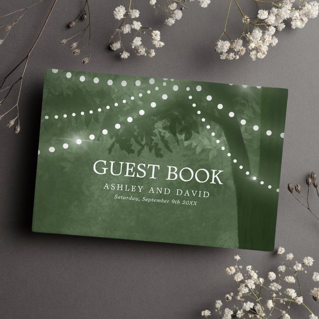 Rustic Tree String Lights Green Wedding Guest Book (Creator Uploaded)