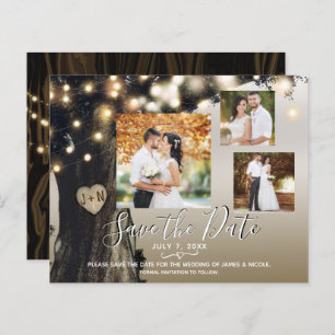 Rustic Tree & String Lights Photo Save the Date