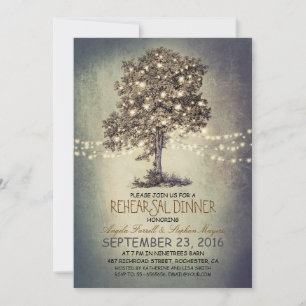 Rustic tree & string lights rehearsal dinner invitation