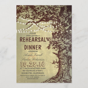 Rustic tree string lights rehearsal dinner invitation