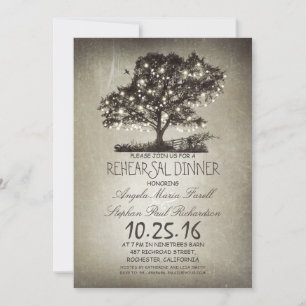 Rustic tree & string lights rehearsal dinner invitation