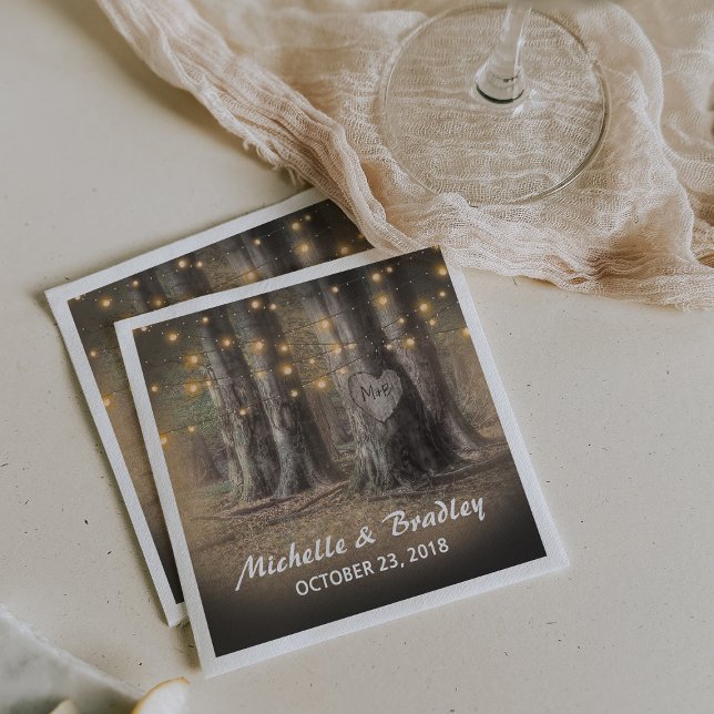 Rustic Tree & String Lights Wedding Napkin (Creator Uploaded)