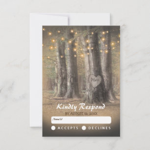 Rustic Tree & String Lights Wedding RSVP Card