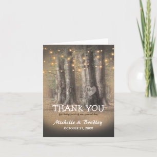 Rustic Tree & String Lights Wedding Thank You Card