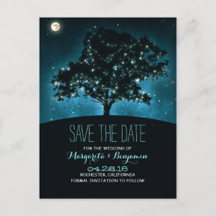 Rustic Tree & String Of Lights Save The Date Announcement Postcard