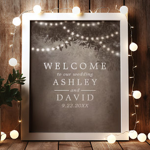 Rustic Tree String Of Lights Wedding Welcome Poster
