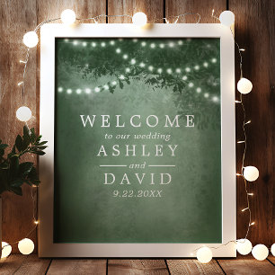 Rustic Tree String Of Lights Wedding Welcome Poster