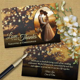 Rustic Tree with Lights Photo & Note Wedding Thank You Card