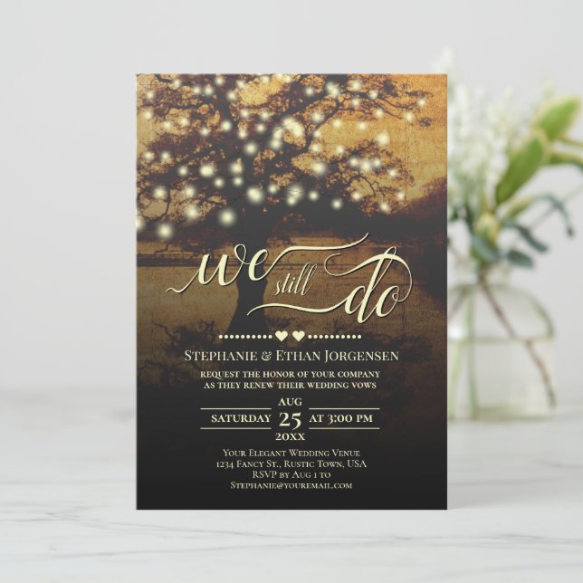 Rustic Tree with Lights Wedding Vow Renewal Invitation (Standing Front)