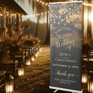 Rustic Tree with Lights Wedding Welcome Retractable Banner