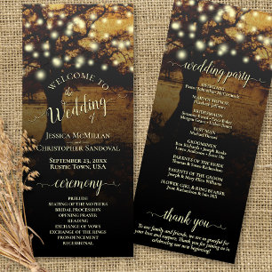 Rustic Tree with Strings of Lights Wedding Programme